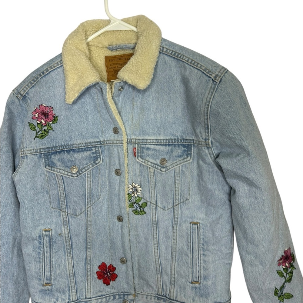 Denim Jacket Sherpa Trucker Embroidered Levi's 36137-0029 Blue Size Small - Picture 6 of 10